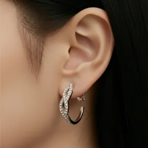 Earrings Hoops White Stones Infinity Silver