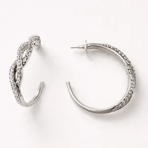 Earrings Hoops White Stones Infinity Silver