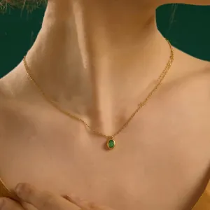 Γυναικείο Κολιέ Διακριτικό με Πράσινη Πέτρα Zircon ατσάλι 316L  χρυσό bode 07184