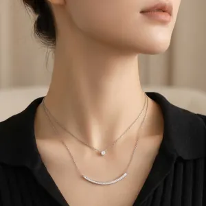 Γυναικείο Κολιέ διπλό με zircon λευκές πέτρες ατσάλι 316L ασημί bode 07224