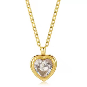 Γυναικείο κολιέ καρδιά με Λευκή πέτρα Zircon ατσάλι 316L  χρυσό bode 07249