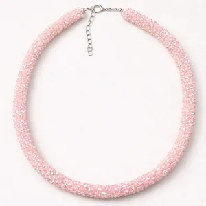 Γυναικείο Κολιέ με γυάλινες χάντρες ανοξείδωτο ατσάλι ροζ bode 07277