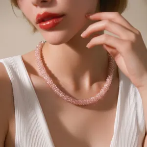 Γυναικείο Κολιέ με γυάλινες χάντρες ανοξείδωτο ατσάλι ροζ bode 07277