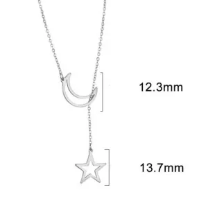 Women's necklace  Moon and Star steel 316L silver 