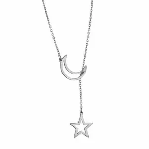 Women's necklace  Moon and Star steel 316L silver 