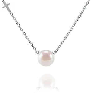 Womens necklace pearl steel 316 L silver