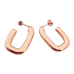 Women's earrings rectangles steel 316L rings rose-gold