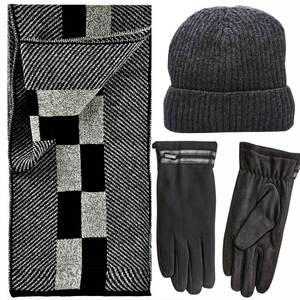 Verde Set Men's Hat & Scarf & Gloves one size black/beige
