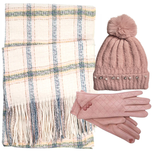 Verde Set Women's Hat and Scarf and gloves one size 12-0437 white/pink