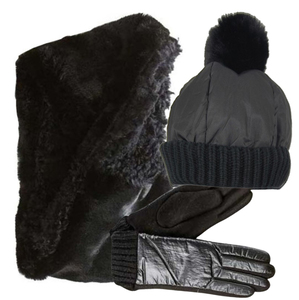 Verde Set Women's Hat and Scarf and gloves one size 12-0457 black