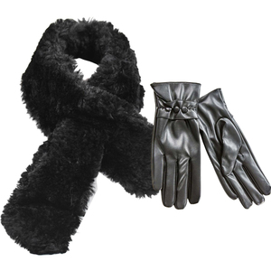 Women's fur neck-gloves set Verde 12-0460 black