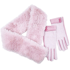 Γυναικείο σέτ κασκόλ-γάντια Verde 12-0461 ροζ