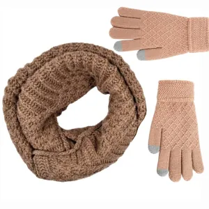 Women's knitted neck-gloves set Verde 12-0480 beige