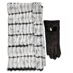 Women's fur neck-gloves set Verde 12-0487 black