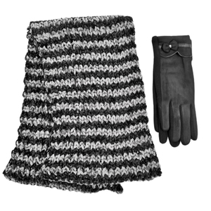Women's fur neck-gloves set Verde 12-0489 black
