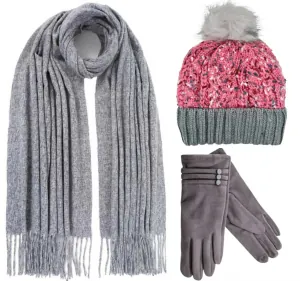 BODE Set Women's Hat and Scarf and gloves one size 12-0634 grey/pink