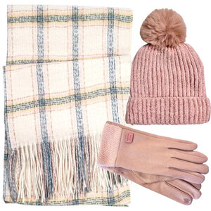 Verde Set Women's Hat and Scarf and gloves one size 12-0635 white/pink
