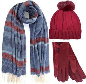 BODE Set Γυναικείος Σκούφος & Κασκόλ & γάντια one size 12-0636 μπλε/μπορντώ