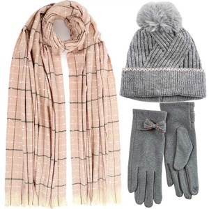 BODE Set Γυναικείος Σκούφος & Κασκόλ & γάντια one size 12-0638 γκρι/ροζ