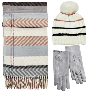 Verde Set Women's Hat and Scarf and gloves one size  white/pink