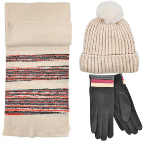 Verde Set Women's Hat and Scarf and gloves one size  ecru