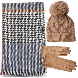Verde Set Women's Hat and Scarf and gloves one size blue/beige