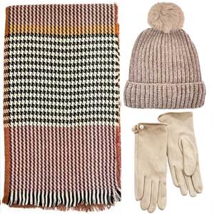 Verde Set Women's Hat and Scarf and gloves one size lila/beige