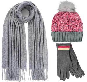 BODE Set Women's Hat and Scarf and gloves one size  grey/pink