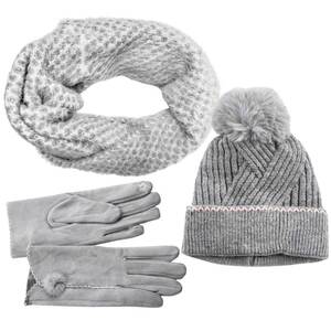 Γυναικείο Verde SET Κασκόλ/λαιμός & γάντια & Σκούφος 12-0737 άσπρο/γκρι 