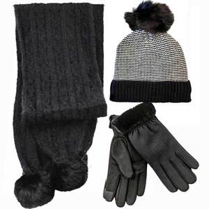 Verde Set Women's Hat and Scarf and gloves one size  black/grey