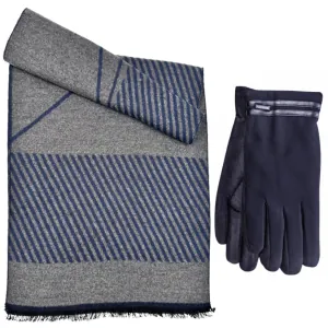 Men's knitted scarf-gloves set Verde 12-1109 blue