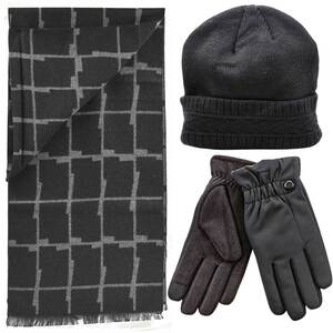 Verde Set Men's Hat & Scarf & Gloves one size black