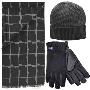 Verde Set Men's Hat & Scarf & Gloves one size black/grey 
