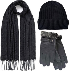 BODE Set Men's Hat & Scarf & Gloves one size black/grey