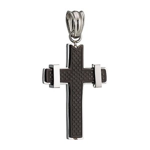  Men's steel cross with chain 316L black-silver