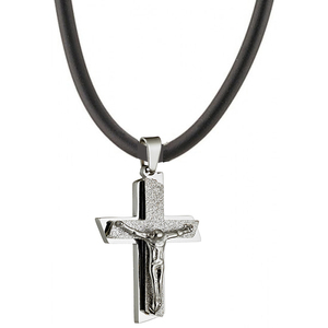 Ανδρικός σταυρός με καουτσούκ ατσάλι 316L ασημί Art 01254
