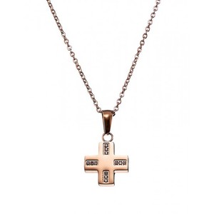 Γυναικείο κολιέ σταυρός ατσάλι 316L  ρόζ-χρυσό Art 01333