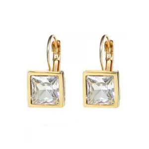 Γυναικεία σκουλαρίκια με Λευκή Πέτρa Ζιργκόν ατσάλι 316L χρυσό bode 02004