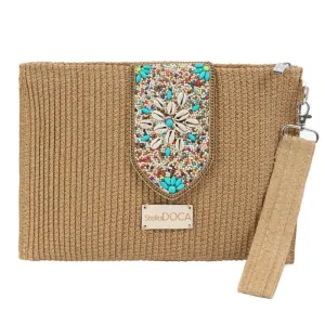 Paper straw women's envelope bag Doca 22351 beige 