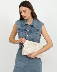 Τσαντάκι ψάθα χειρός φάκελος Doca 23390 ασημί animal print