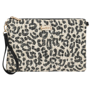 Τσαντάκι ψάθα χειρός φάκελος Doca 23391 μαύρο animal print