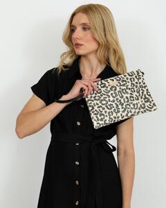 Τσαντάκι ψάθα χειρός φάκελος Doca 23391 μαύρο animal print