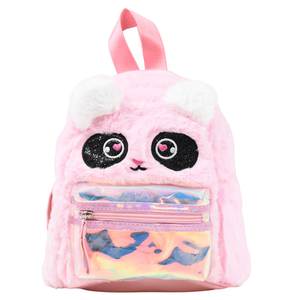 Τσάντα πλάτης παιδική γούνινη Πάντα με φωτάκια bode 2562 ροζ      