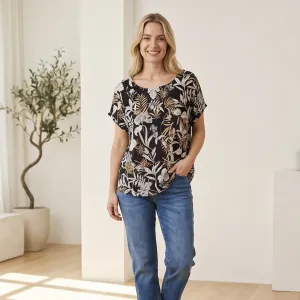 Γυναικεία Βαμβακερή Κοντομάνικη Μπλούζα Black Floral Print bode 31002BLK