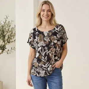Γυναικεία Βαμβακερή Κοντομάνικη Μπλούζα Black Floral Print bode 31002BLK