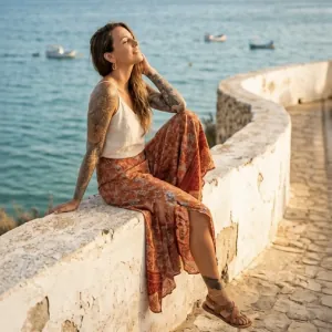 Γυναικεία Παντελόνα με Floral Print και Λάστιχο Brown bode 32055BRN