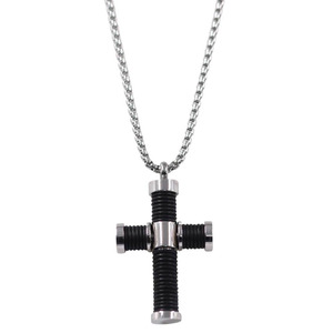 Ανδρικός σταυρός με αλυσίδα ατσάλι 316L ασημί/μαύρο bode 03226
