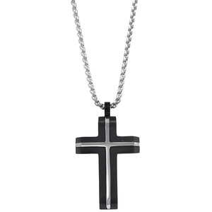 Ανδρικός σταυρός με αλυσίδα ατσάλι 316L ασημί/μαύρο bode 03229