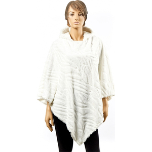 Γυναικείο γούνινο πόντσο με κουκούλα Verde 33-0481 άσπρο