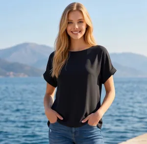 Γυναικεία Βαμβακερή Κοντομάνικη Μπλούζα black bode 39349BLK